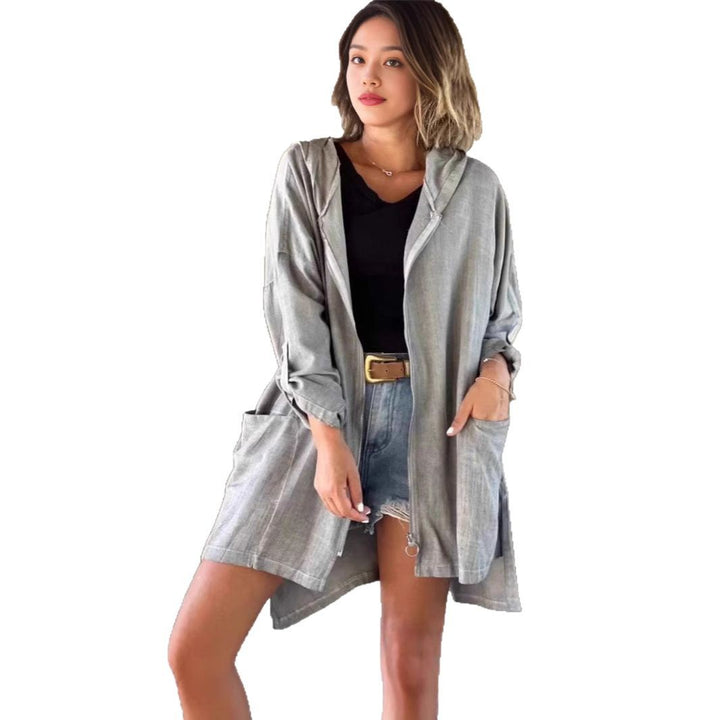 Damen Lockere Hochwertige Übergangsjacke mit Kapuze und praktischen Taschen Drune
