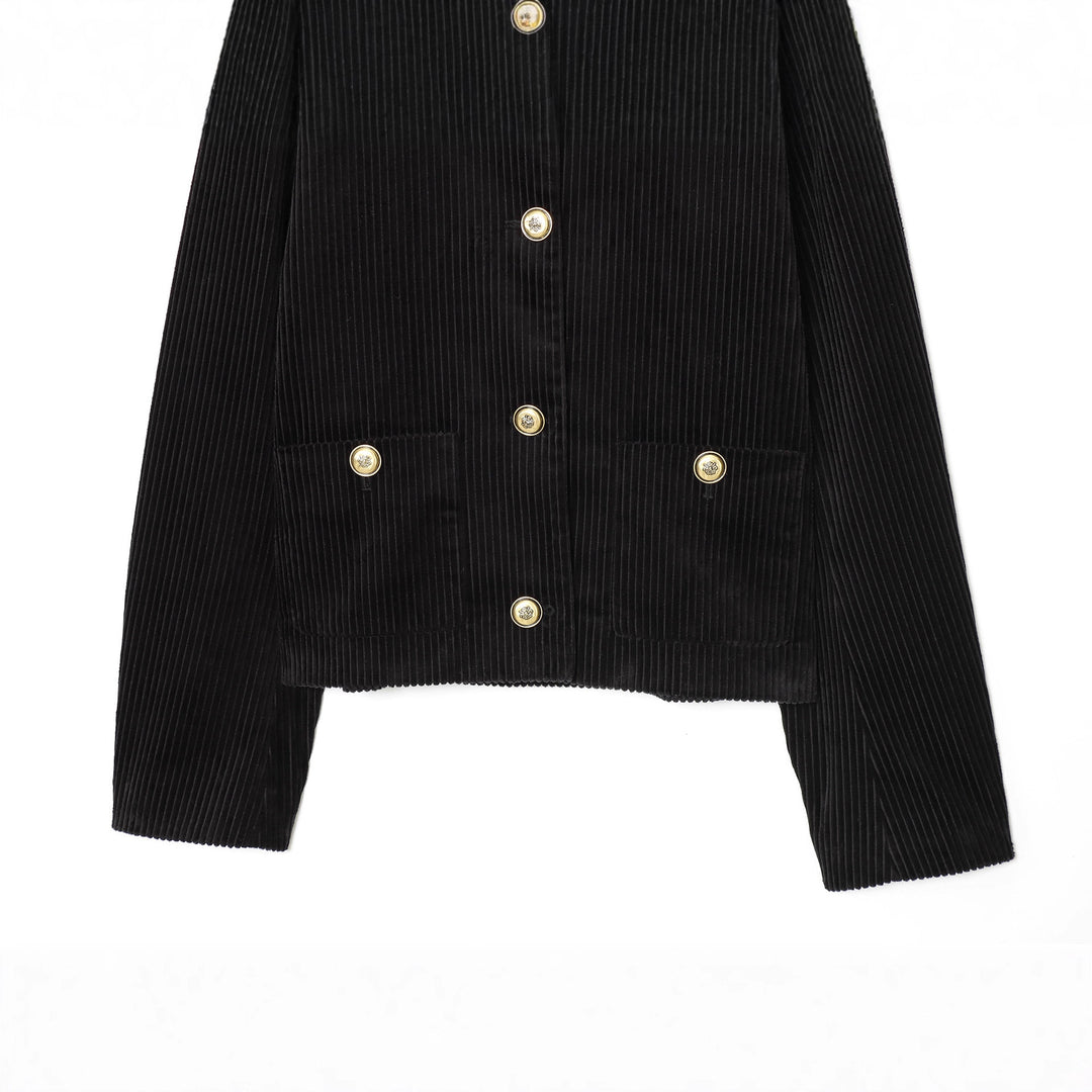 Damen nan kurze Cordjacke mit feiner Breitcord-Struktur, Rundhals und goldenen Zierknöpfen Drune