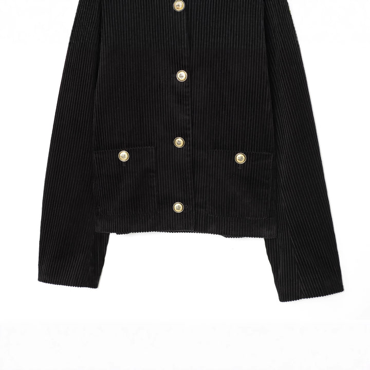 Damen nan kurze Cordjacke mit feiner Breitcord-Struktur, Rundhals und goldenen Zierknöpfen Drune