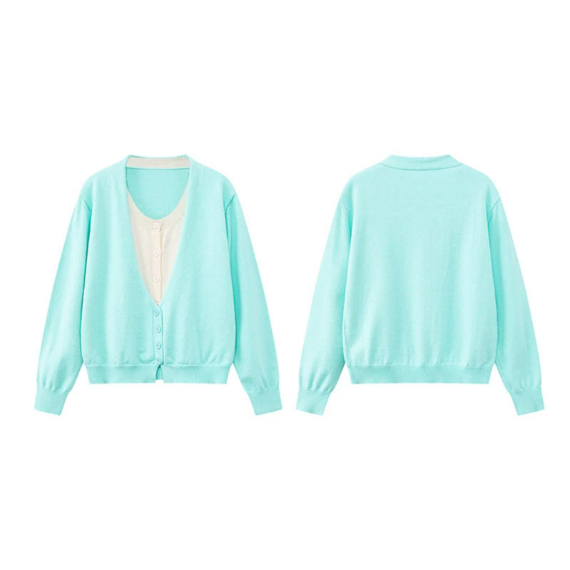 Damen Zweilagige V-Neck-Strickjacke mit integriertem Henley-Innenlayer Drune
