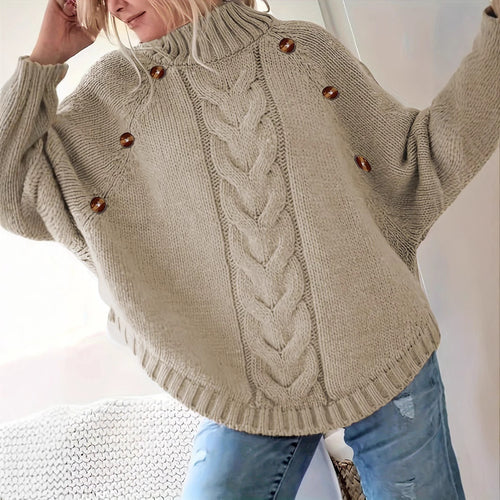 Damen Grobstrickpullover mit hochgeschlossenem Kragen und dekorativer Zopf-Struktur Drune