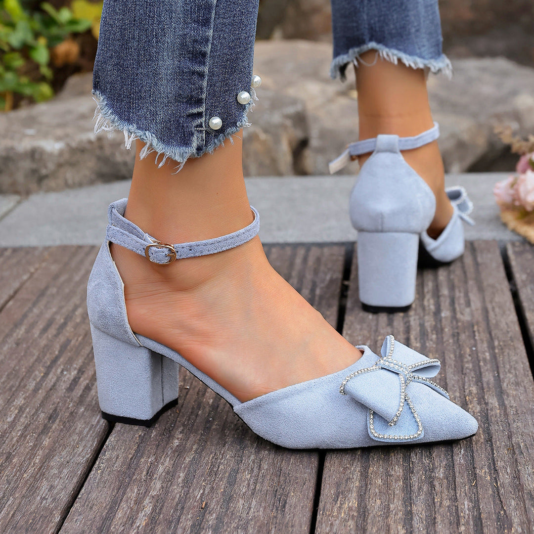 Damen Slingback-Pumps mit funkelndem Schleifenakzent und stabilem Blockabsatz Drune