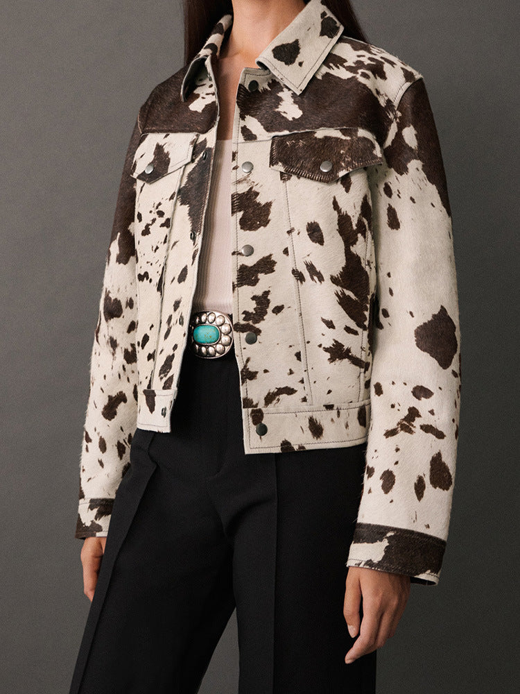 Damen Steppjacke im Cowprint Design mit klassischem Schnitt Drune
