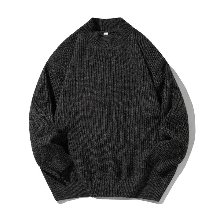 Unisex Oversize Grobgestrickter Pullover mit geripptem Stehkragen und Chenille‑Melange Drune