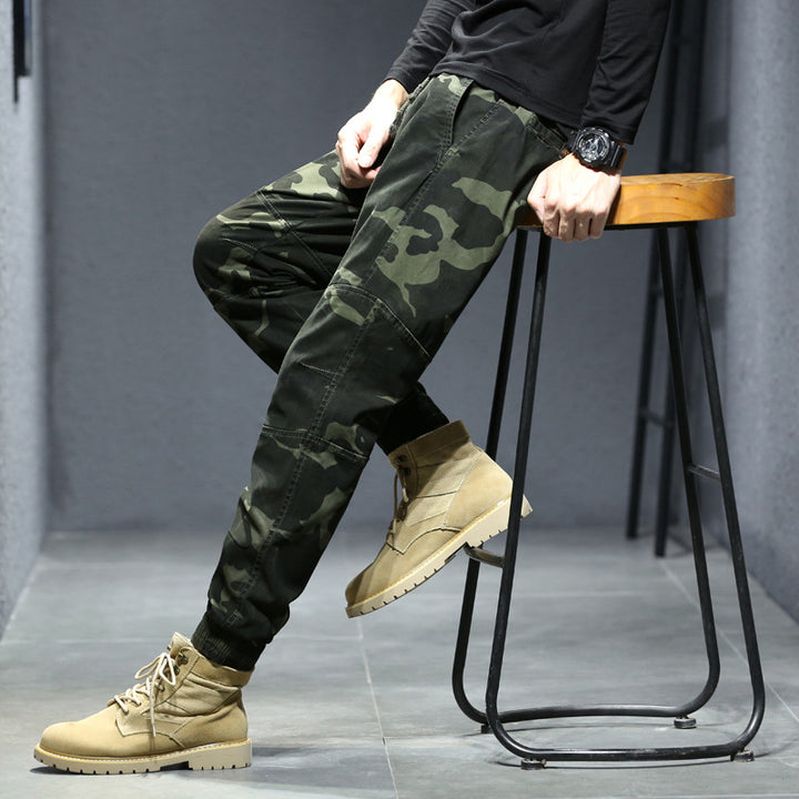 Herren Camouflage-Utility-Joggerhose mit verstärkten Kniepaneelen, verdeckten Reißverschlusstaschen und elastischem Knöchelabschluss Drune