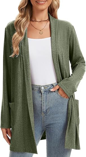 Damen lässiger Langarm-Cardigan mit offenen Front und Taschen Drune