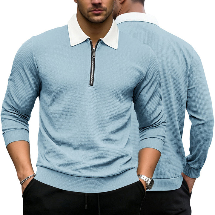 Herren Elegantes Waffelstruktur-Poloshirt mit Halbzip und Kontrastkragen Drune