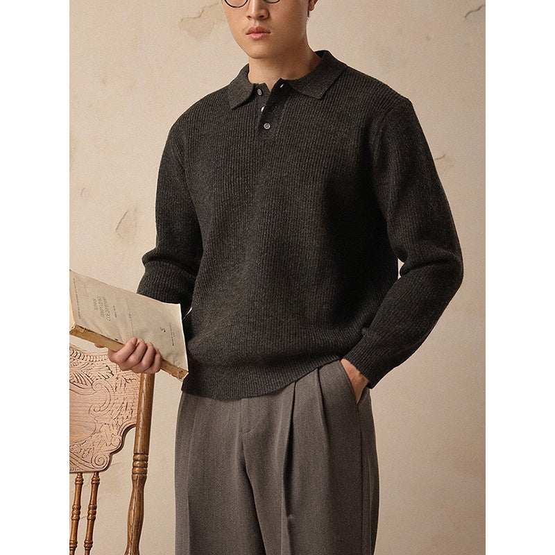 Herren Modisches Rippstrick Pullover mit Polokragen Drune
