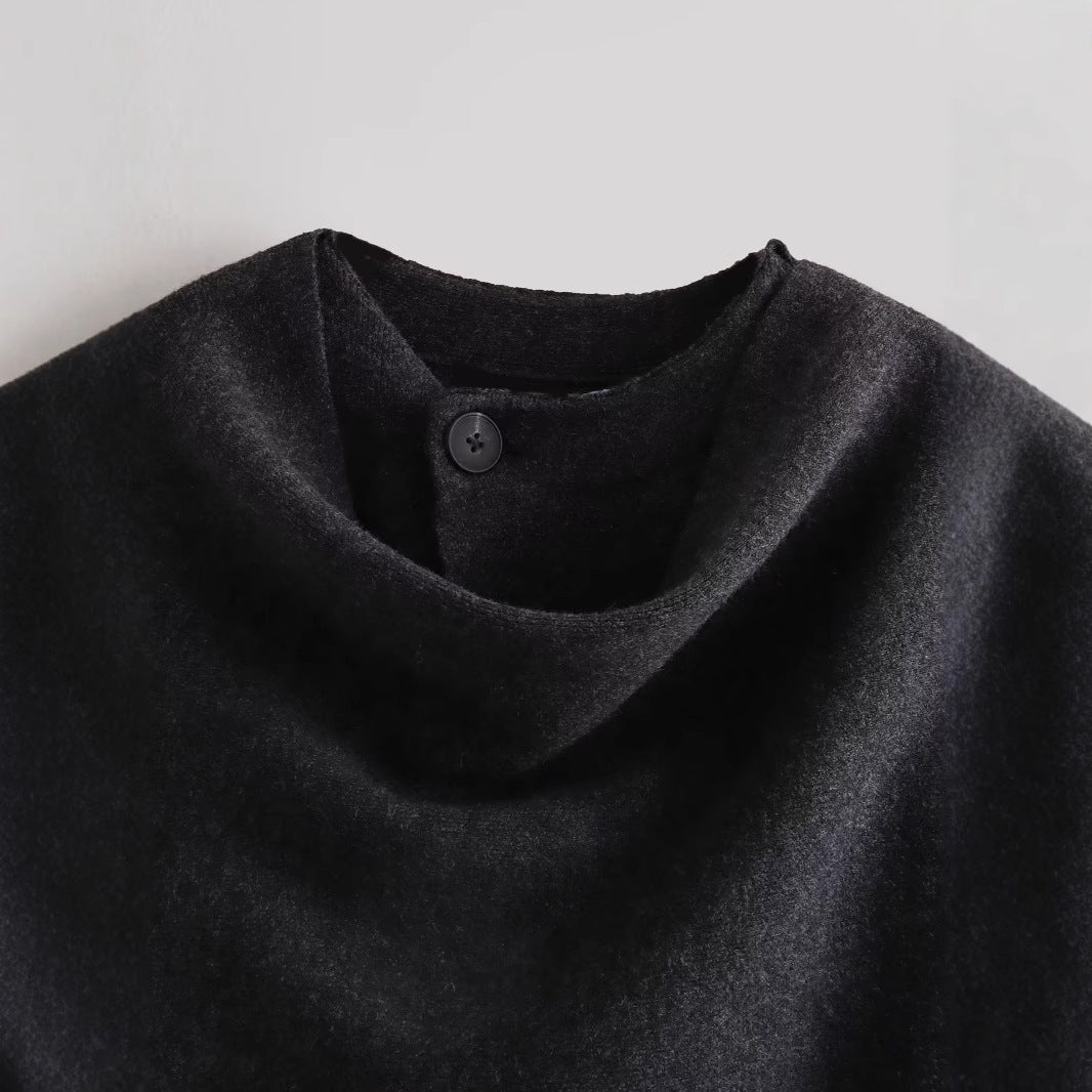 Damen schicke Wollumhangjacke mit asymmetrischem Schnitt und dekorativem Knopf Drune
