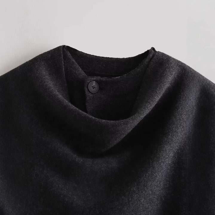 Damen schicke Wollumhangjacke mit asymmetrischem Schnitt und dekorativem Knopf Drune
