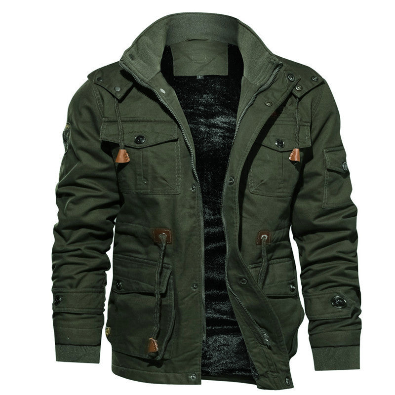 Herren Gefütterte Canvas-Utility-Parka mit Teddyfleece-Innenfutter und Mehrfachtaschen Drune