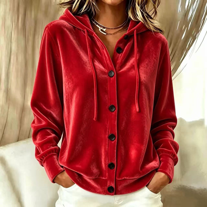 Damen Oversize Samt-Kapuzenjacke mit elastischem Saum und weiten Ärmeln Drune