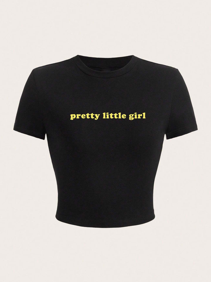 Damen Crop-T-Shirt mit inspirierendem Aufdruck und figurbetontem Schnitt Drune