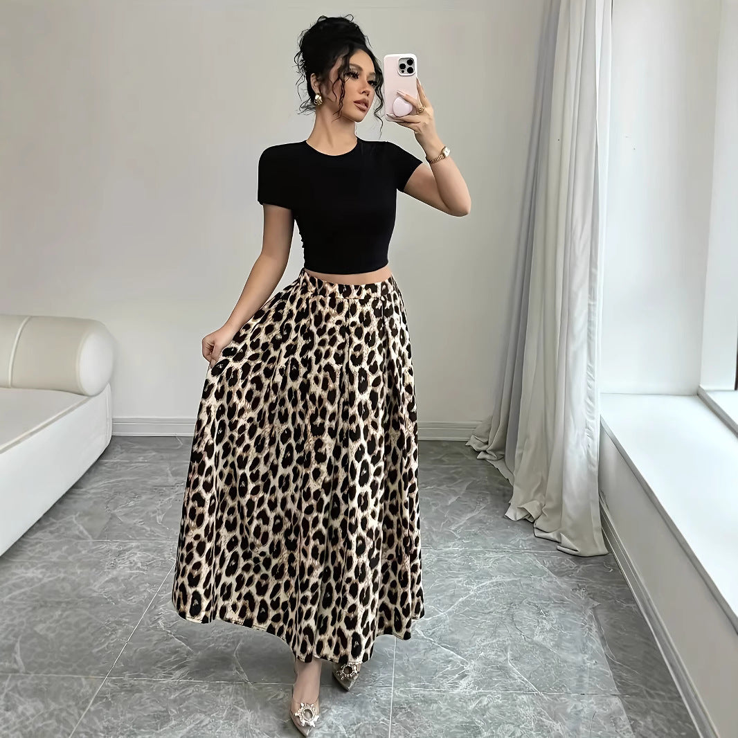 Damen Maxi-Rock mit elegantem Leo-Print und fließendem Schnitt Drune