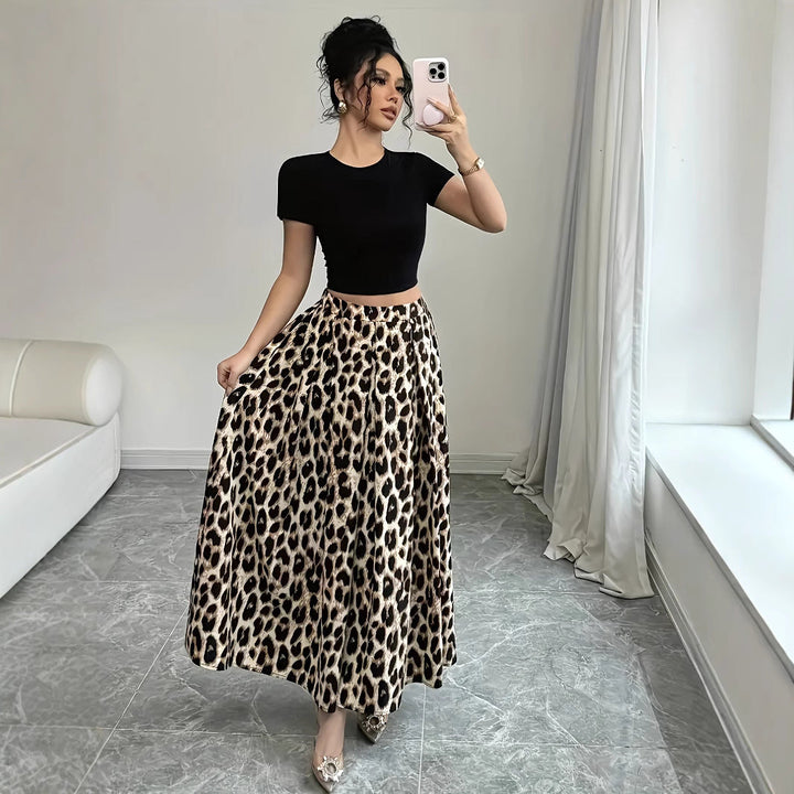Damen Maxi-Rock mit elegantem Leo-Print und fließendem Schnitt Drune