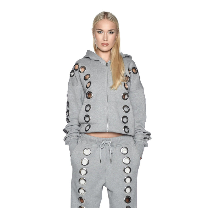 Damen sportliches Hoodie-Set mit dekorativen Ösen Drune