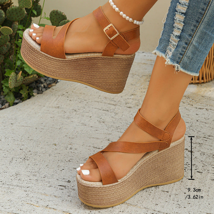 Damen elegante Plateau-Sandalen mit verstellbarem Riemen und komfortablem Fußbett Drune