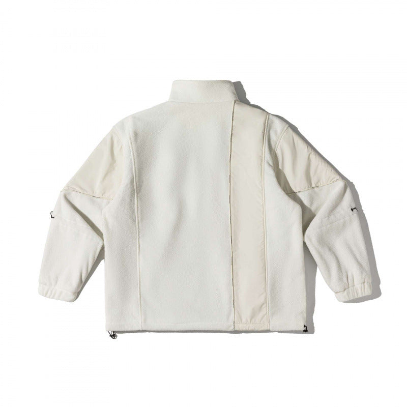 Unisex Oversize-Fleecejacke mit Nylon-Panelen, hohem Stehkragen und Multi-Taschen Drune