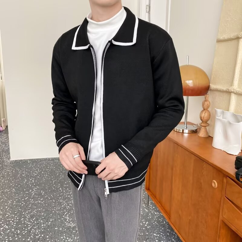 Herren Modische Strickjacke mit Kontrastkragen Drune