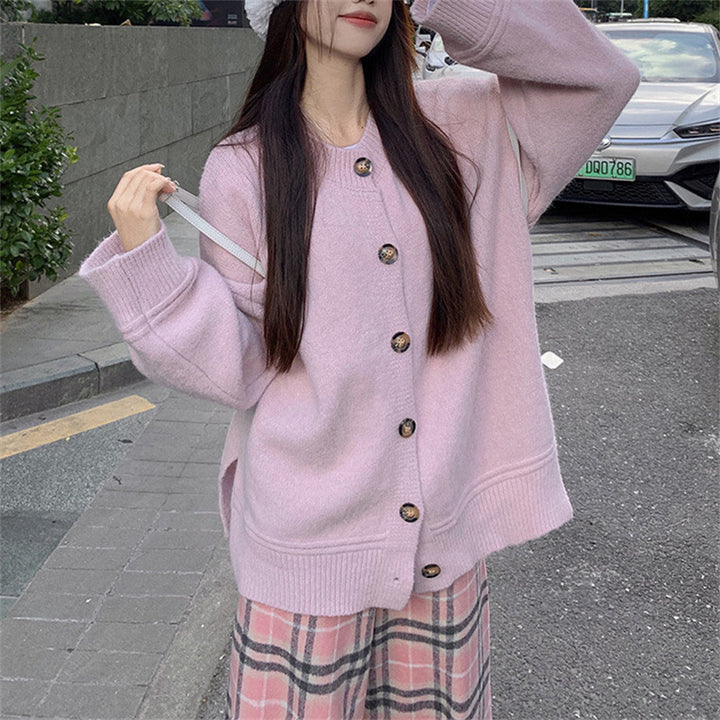 Damen lässige Strickjacke mit großen Knöpfen und oversized Schnitt Drune