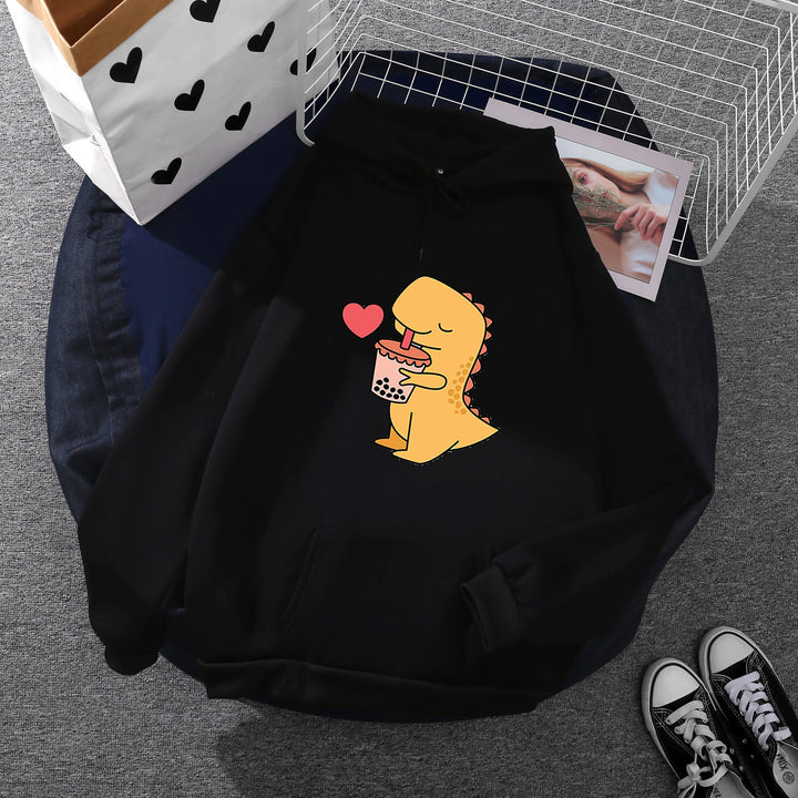 Damen nan niedlicher Kapuzenpullover mit Kängurutasche, oversized Schnitt und Bubble‑Tea Corgi-Print Drune