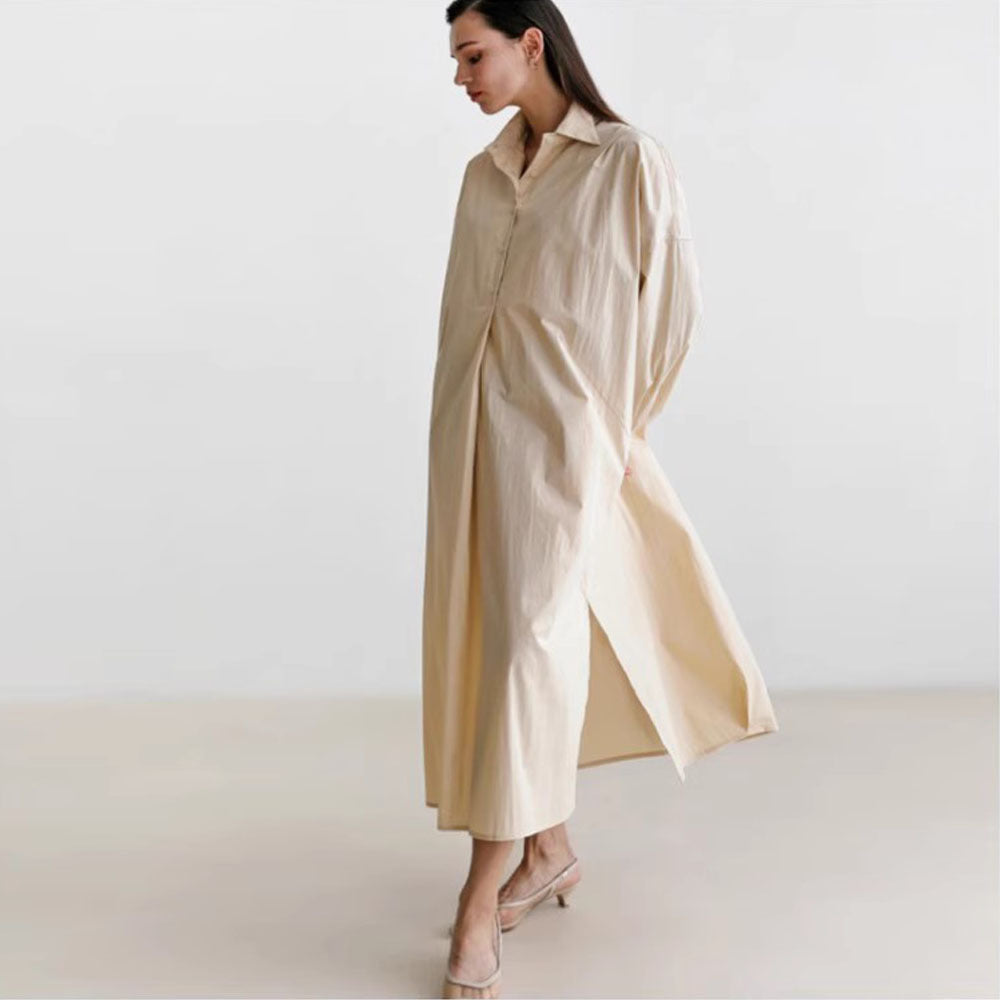 Damen Fließendes Oversize‑Hemdkleid mit Kentkragen, Kimonoärmeln und Seitenschlitzen Drune