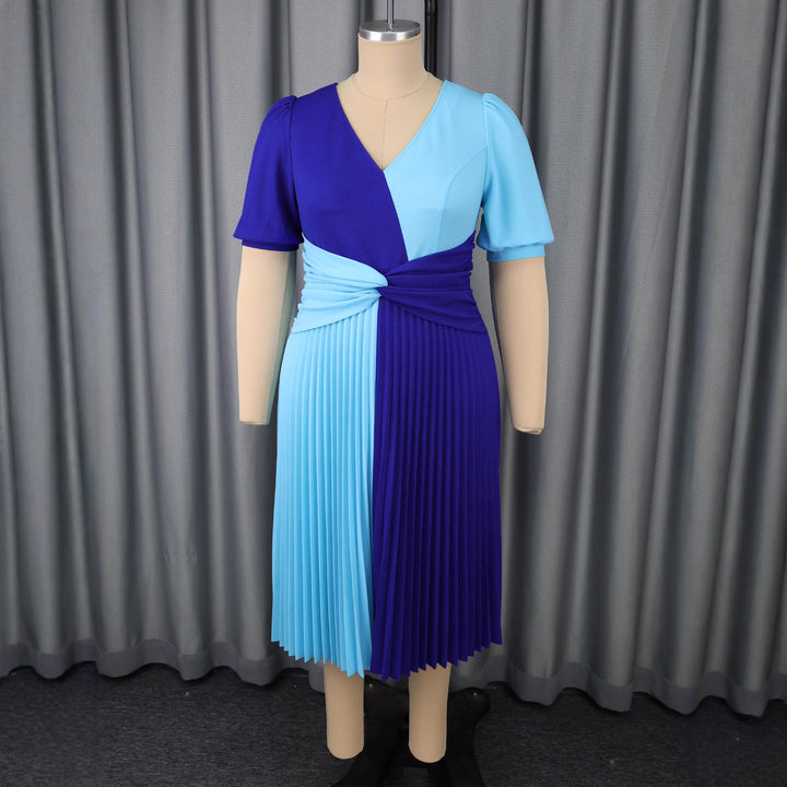 Damen plissiertes Midi-Kleid mit Farbblockdesign und Wickeloptik Drune