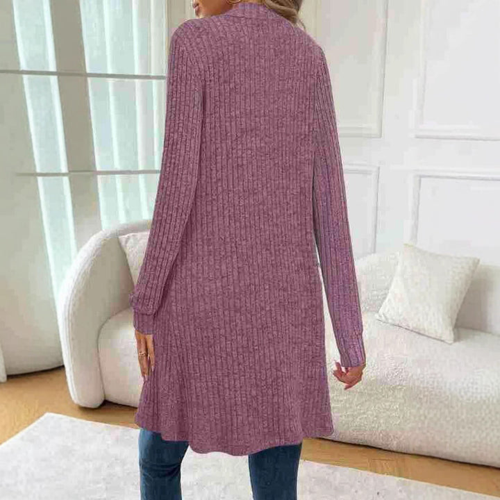 Damen Longline Rippstrick Cardigan mit Taschen Drune