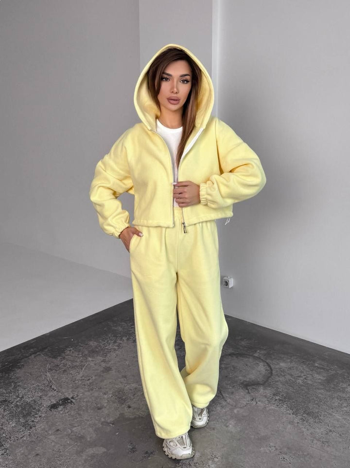 Damen Fleece-Hoodie und entspannte Jogginghose Set