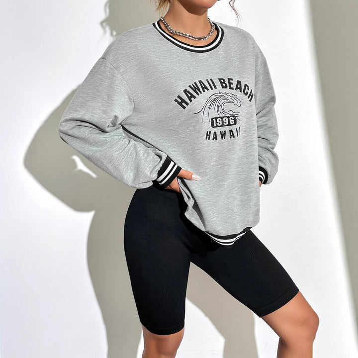 Damen lässiger Sweatshirt mit aufgedrucktem Hawaii-Motiv und überschnittenen Ärmeln Drune