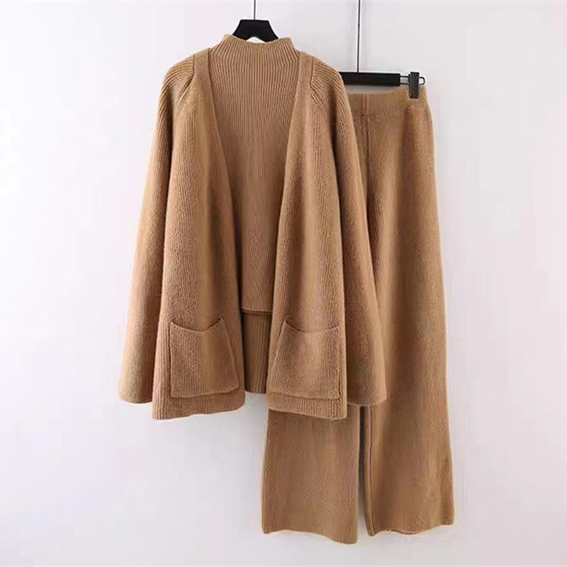 Damen kuscheliges Strickensemble mit weitem Cardigan und bequemen Hosen Drune