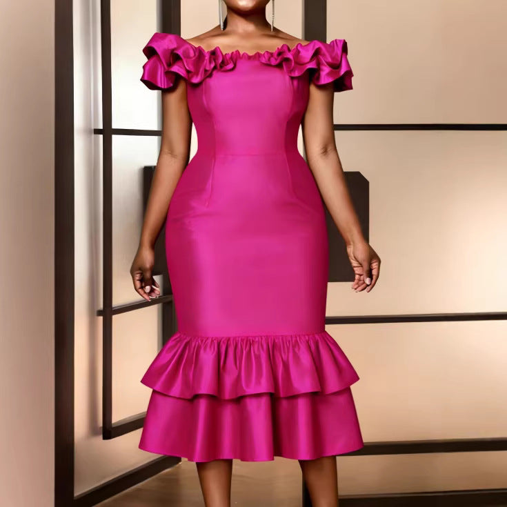 Damen Figurbetontes Abendkleid mit Rüschensaum Drune
