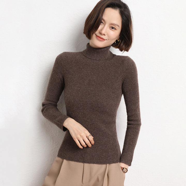 Damen Taillierter Feinstrick-Rollkragenpullover mit feiner Rippenstruktur und Kaschmir-Optik Drune