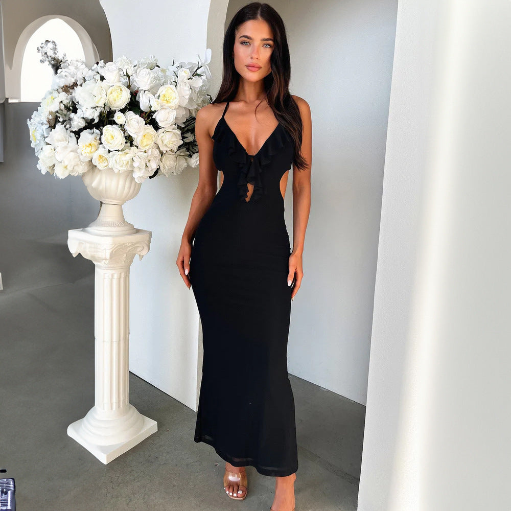 Damen Maxikleid mit Rüschendekor und figurbetontem Schnitt Drune