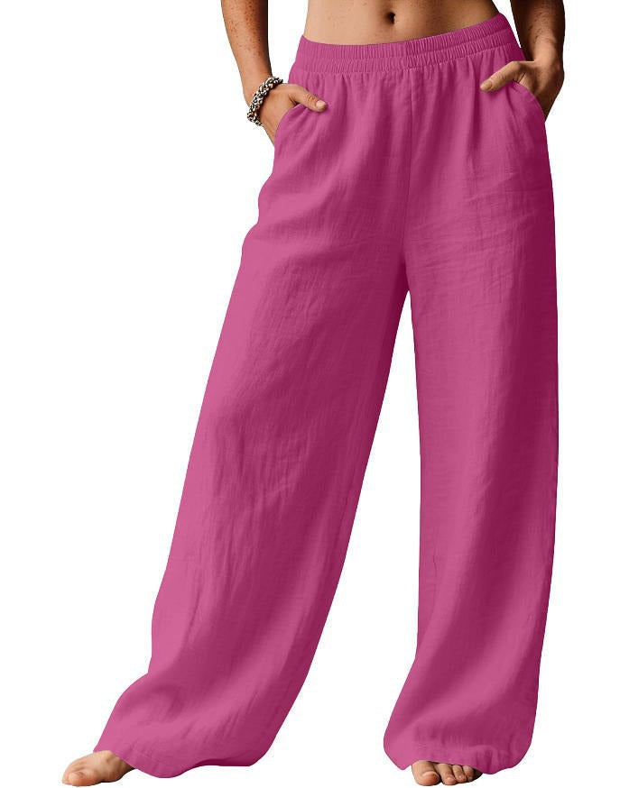 Damen bequeme weite Leinenhose mit elastischem Bund Drune