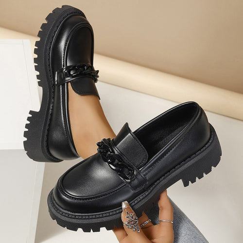 Damen Modische Slip-On-Loafer mit dicker Profilsohle und Kettenapplikation Drune