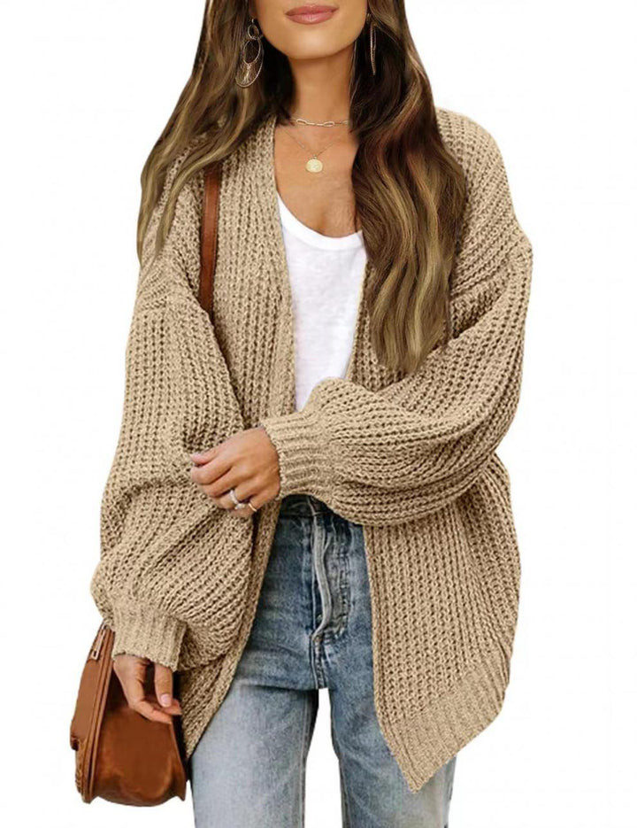 Damen luftige Strickjacke mit oversized Passform und tiefem V-Ausschnitt Drune