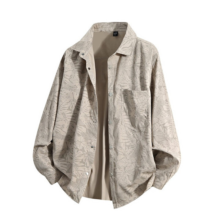 Herren Leichte Overshirt‑Hemdjacke mit botanischem Allover‑Print, Druckknopffront & Brusttasche Drune