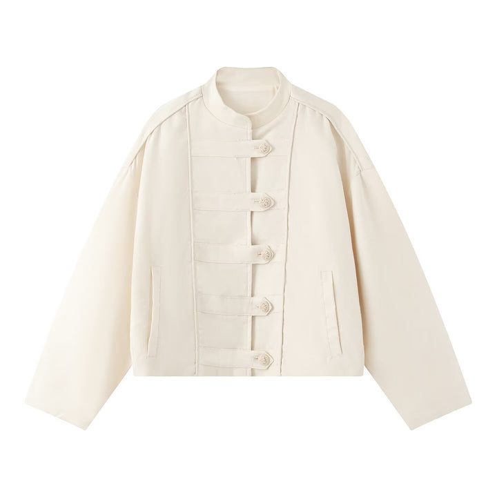 Damen Boxy-Jacke mit Stehkragen und Knebelverschlüssen Drune
