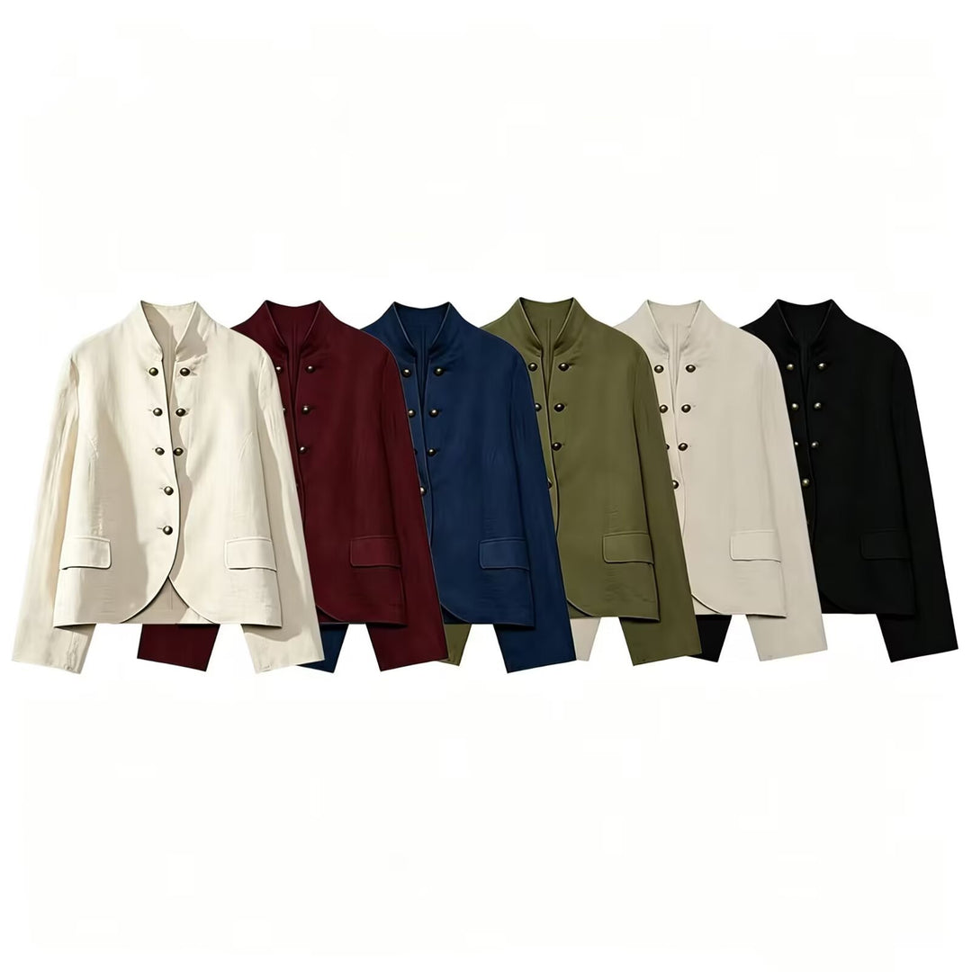 Damen Elegante Kurzjacke mit Stehkragen, Zierriegelknöpfen und Pattentaschen Drune