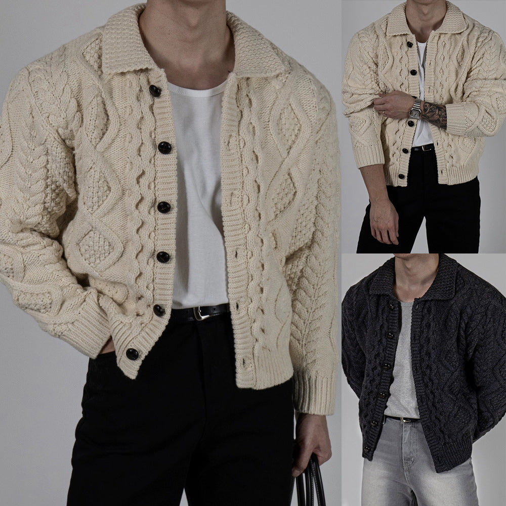 Herren Grobstrick Jacke mit Stehkragen Drune