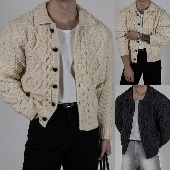 Herren Grobstrick Jacke mit Stehkragen Drune
