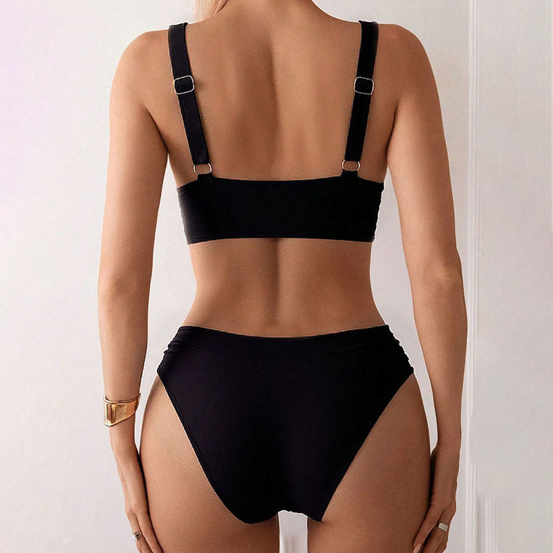 Damen Hoch tailliertes Bikini-Set mit elegantem Wickeloberteil Drune