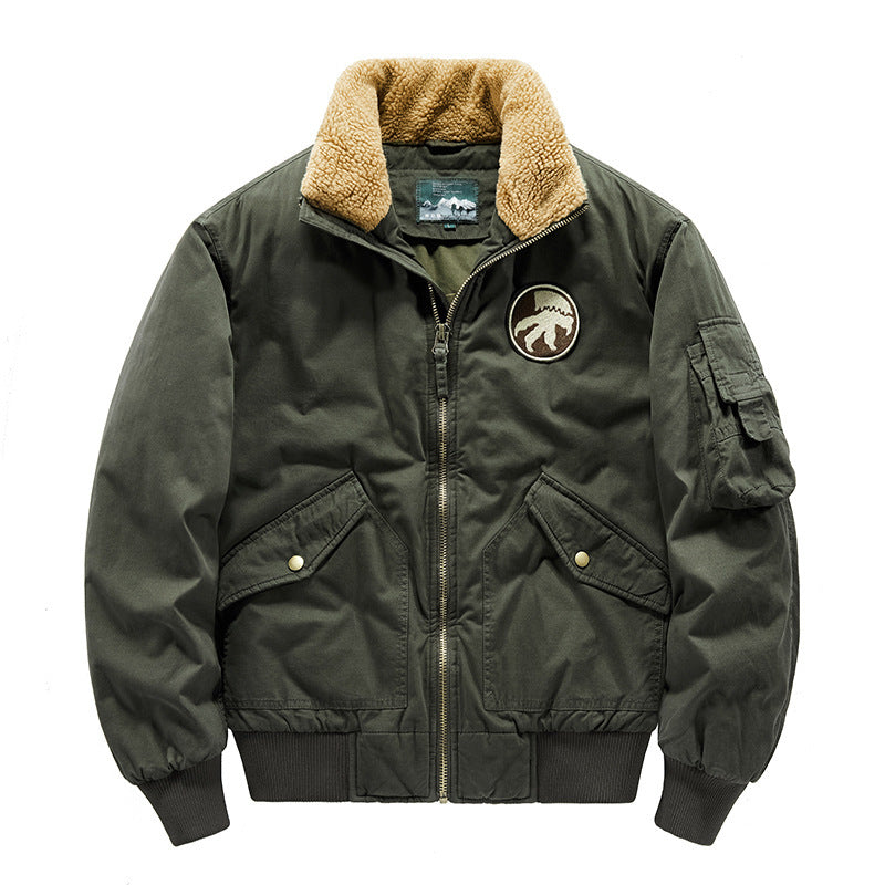 Herren Vintage-Canvas Pilotenjacke mit Teddykragen und wattierter Steppinnenlage Drune