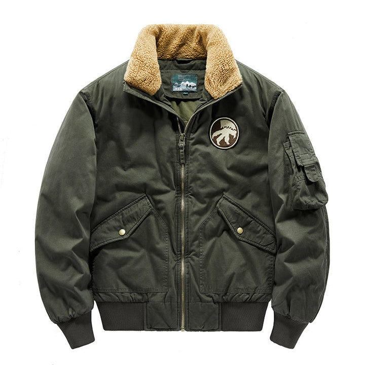 Herren Vintage-Canvas Pilotenjacke mit Teddykragen und wattierter Steppinnenlage Drune