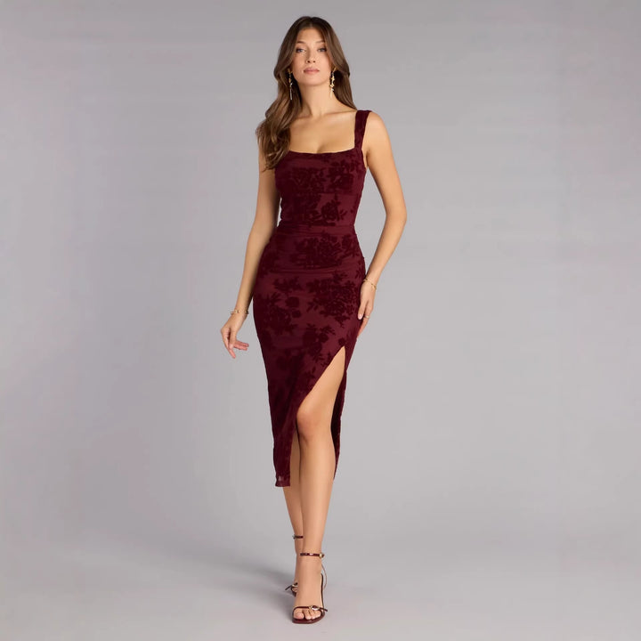 Damen Figurbetontes Kleid mit Spitzenmuster und Schlitz Drune