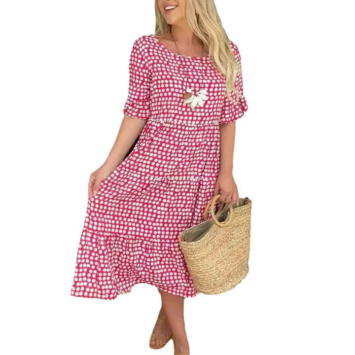Drune | Sommer Rundhals Bedrucktes Kurzarmkleid