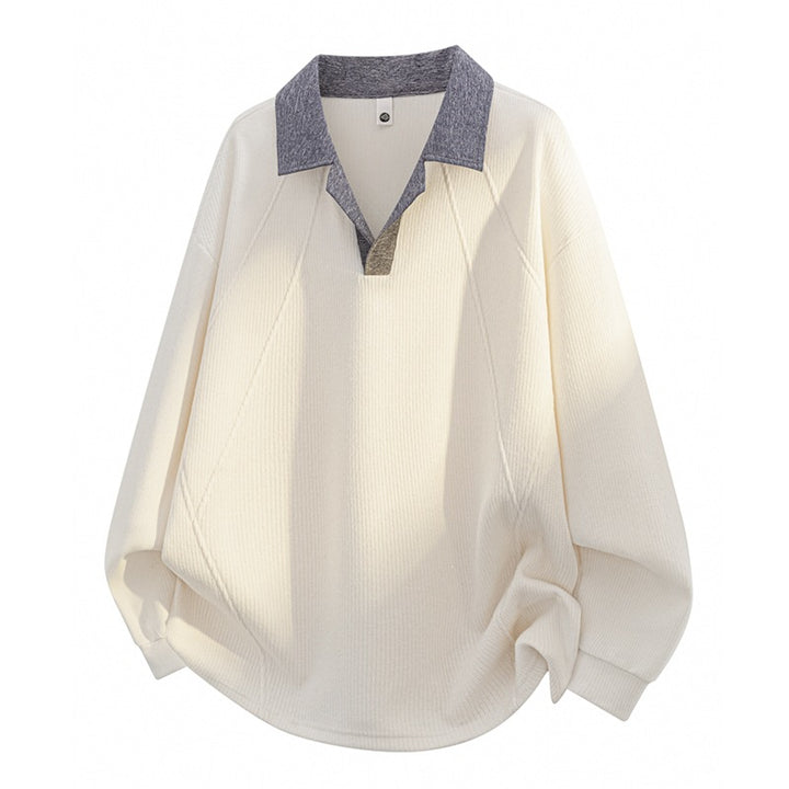 Unisex Oversize-Strickpullover mit kontrastierendem Polokragen und Halbsteg-Knopfleiste Drune