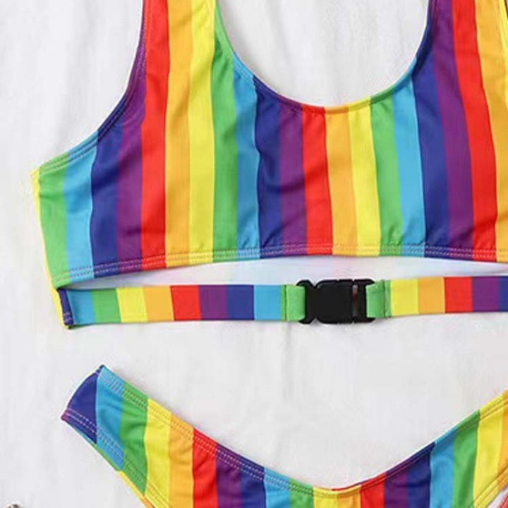 Damen Triangel-Bikini mit verstellbaren Trägern und buntem Streifenmuster Drune