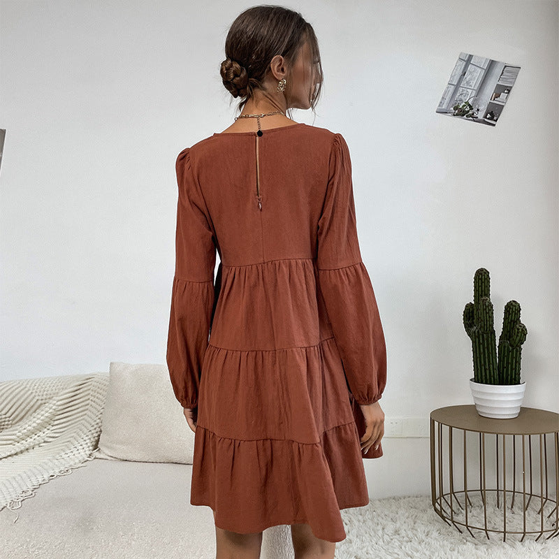Damen lässiges Wickelkleid mit Rüschendetails und voluminösem Rock Drune